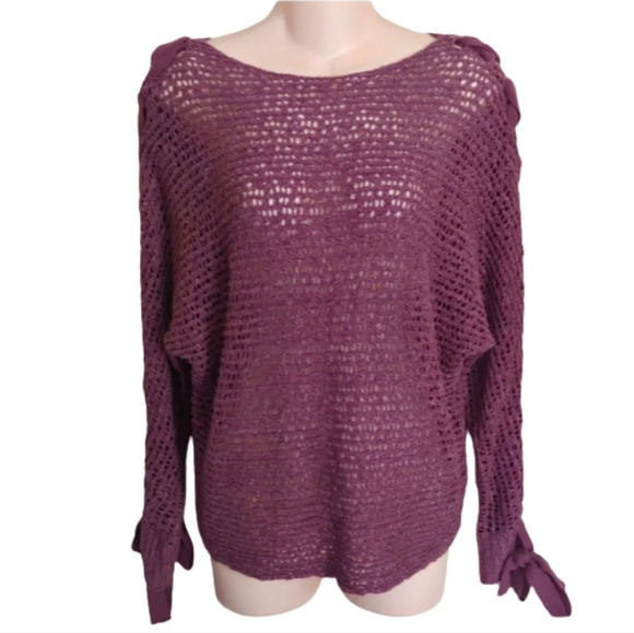 Jolt Purple Loose Knit Sweater Top with Ties Down Shoulder Size Women's Small - Picture 1 of 10